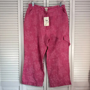 J. Jill Linen Wide Leg Cropped Pink Pants Pockets Size 14 NEW